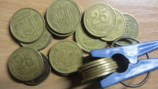 Монета 25 копеек Украины 1994 года, 1БВк (100 монет)!
