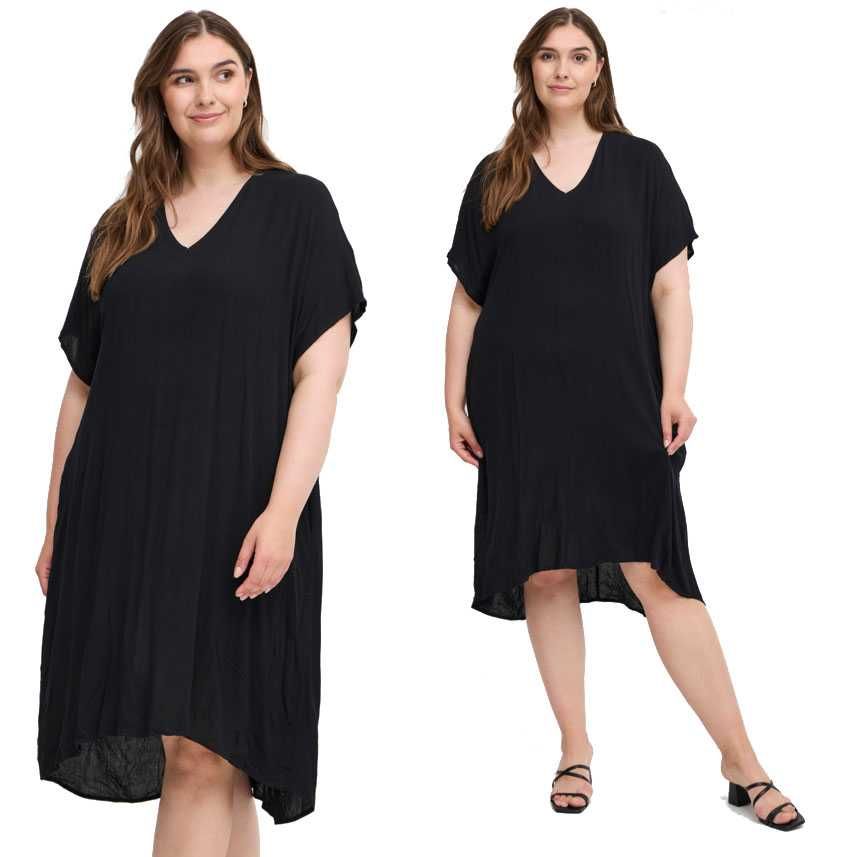 SIMPLE WISH  letnia sukienka midi na co dzień wiskoza 54/56 czarna