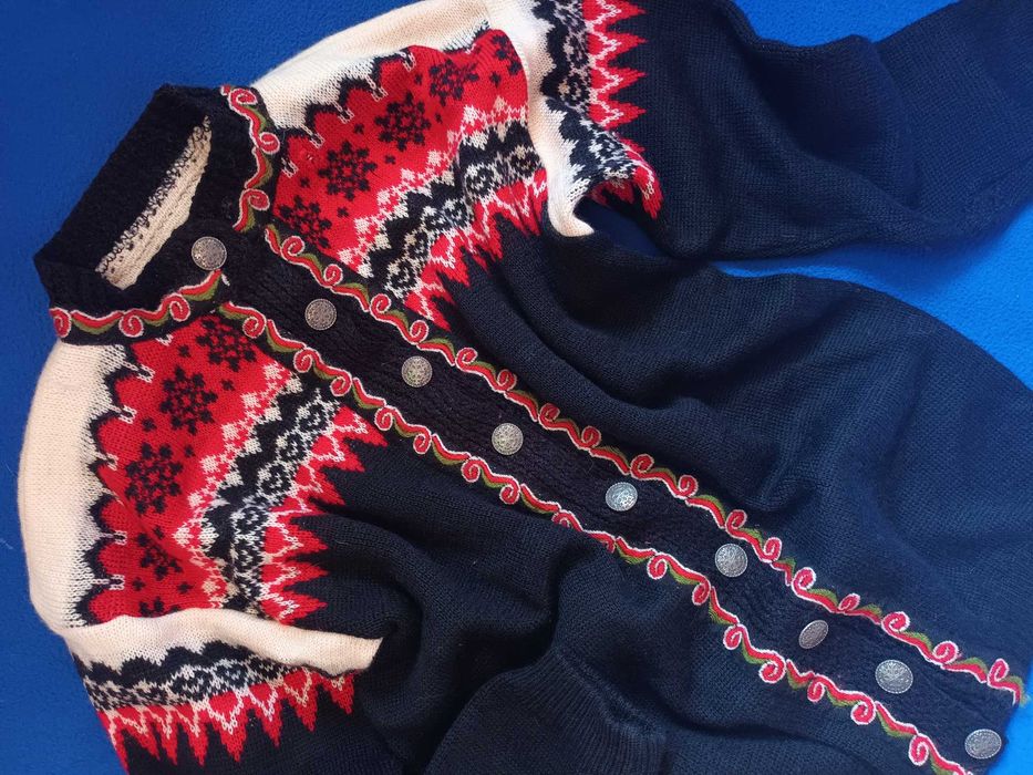 wełniany sweter/kardigan VINTAGE norweskie wzory folk WADY r.36/38