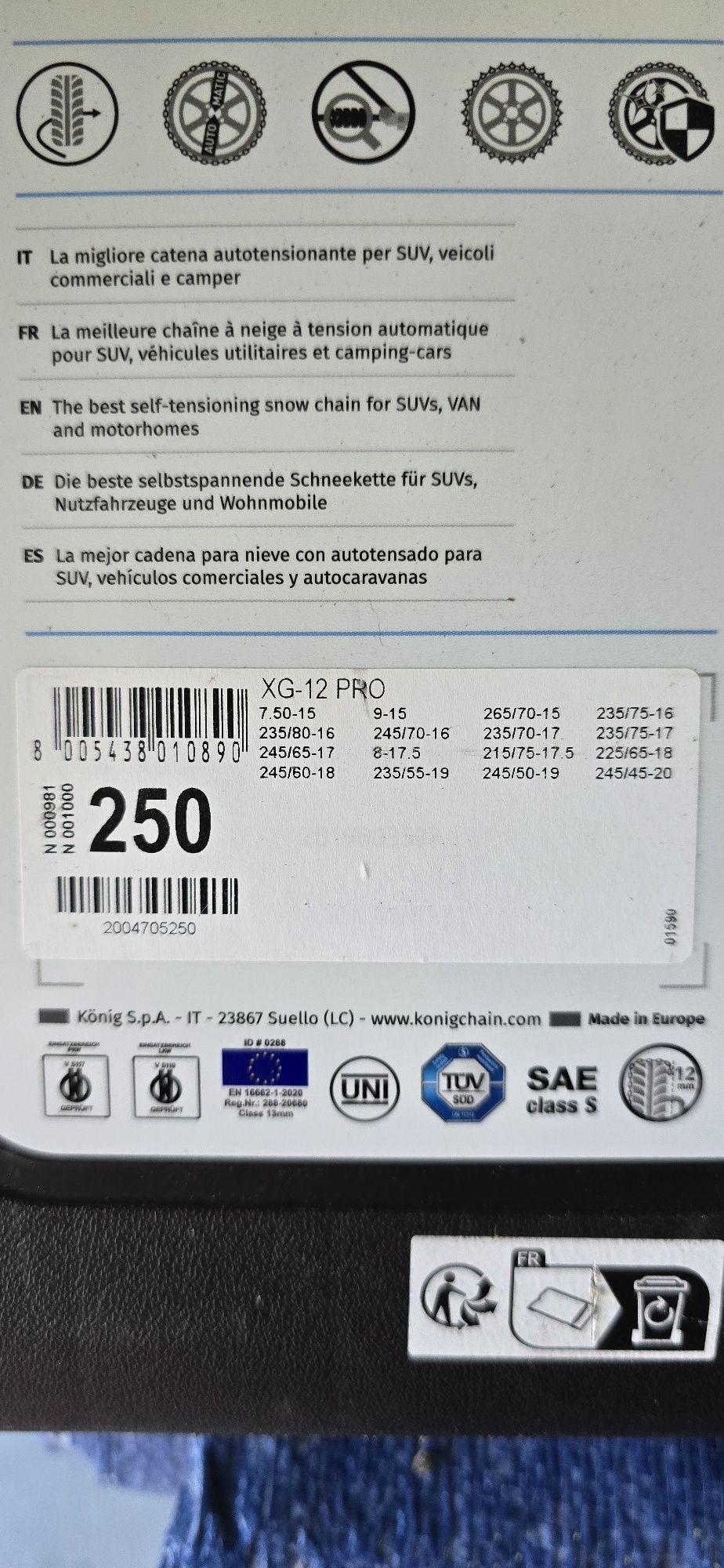 Łańcuchy śniegowe Koenig XG-12 Pro 250