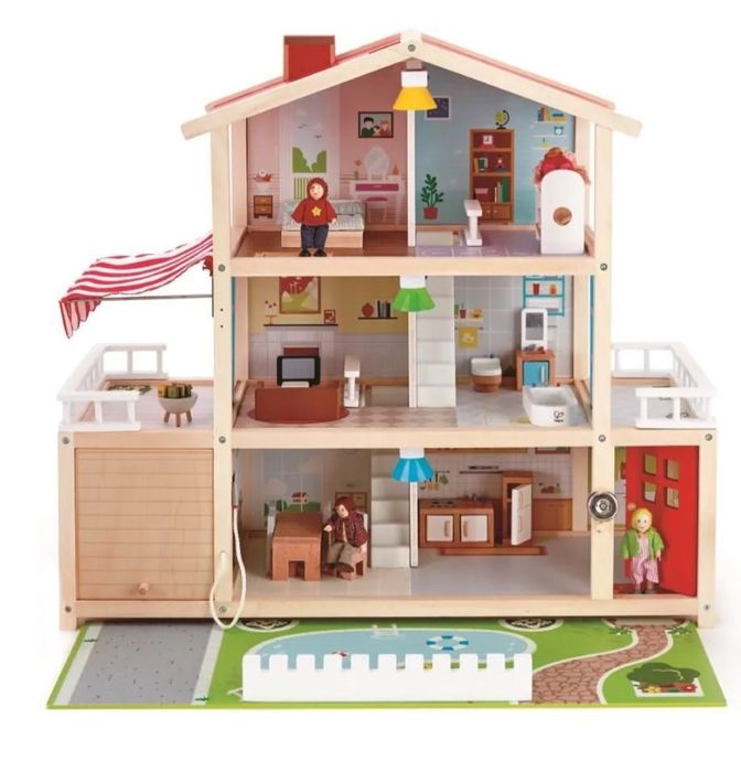 Mega zestaw hape villa E3405 E3455 domek dla lalek zwierząt