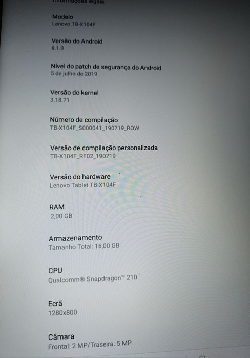 Tablet Lenovo Android 8.1.0