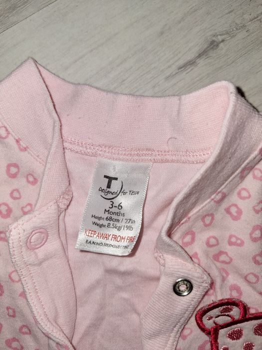 Rampers pajacyk różowy miś r. 68, 3-6 mcy luźny szeroki bawełna