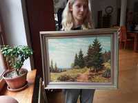 Obraz reprodukcja Leśna Polana z BŁĘKITNYM NIEBEM w ramie 63x51cm