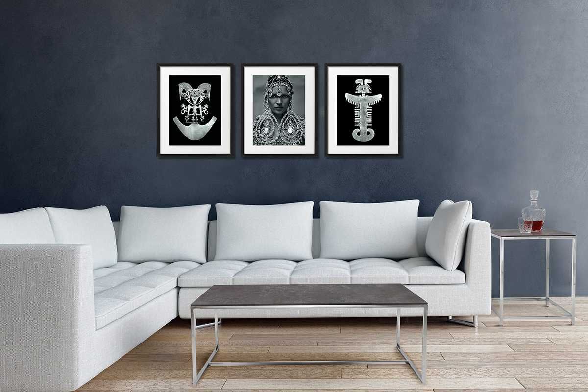 Kate Moss etno 3 plakaty czarno-białe