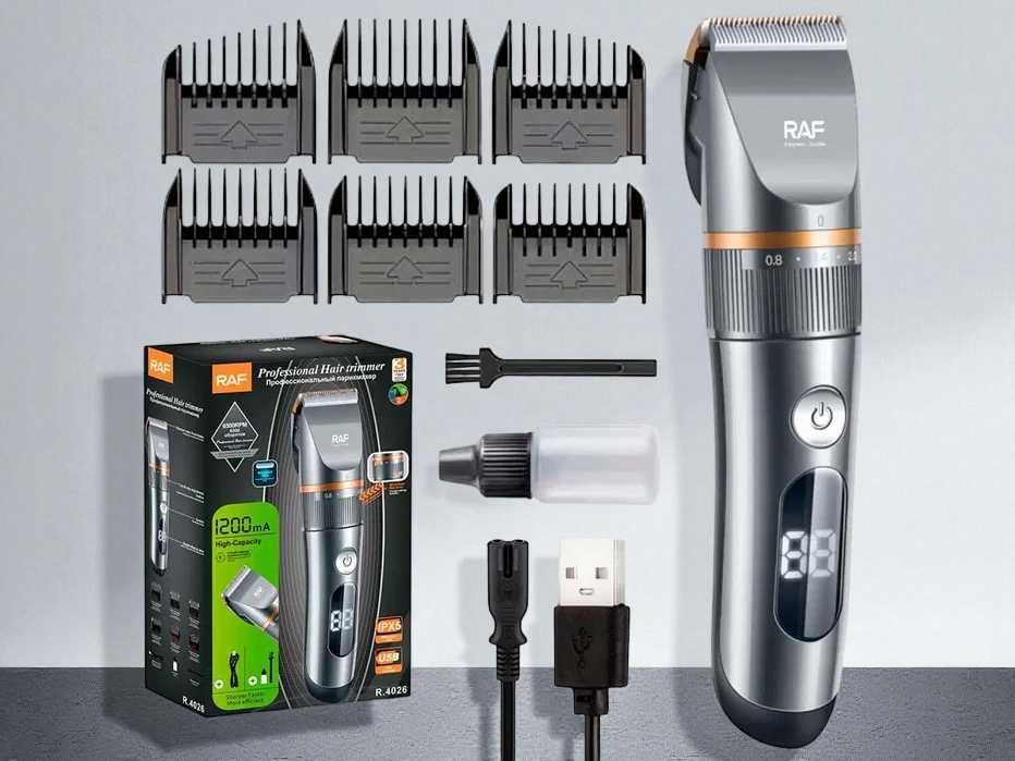 Профессиональная машинка для стрижки RAF R4026 с дислеем 6 насадок
