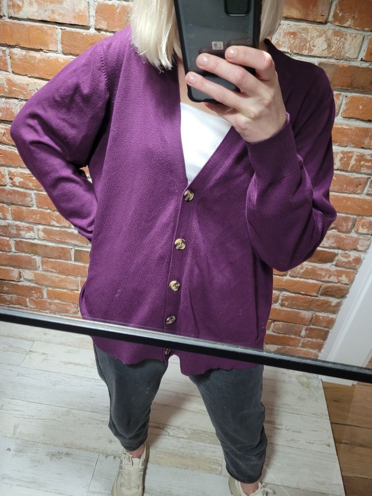 Fioletowy kardigan oversize guziki 90s vintage