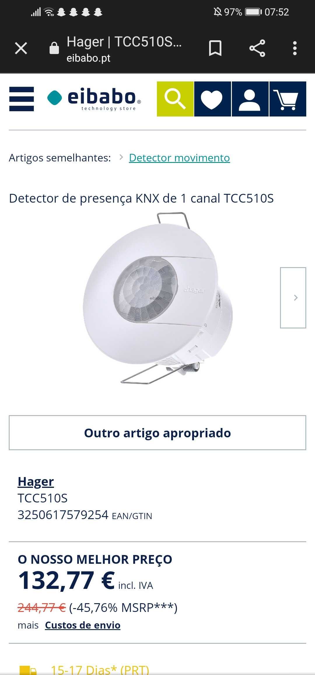 Sensor de presença KNX Hager