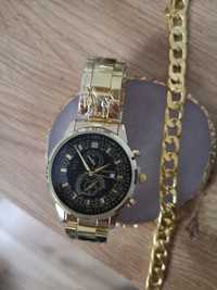 Nowy zestaw prezentowy zegarek męski złoty z dużą tarcza i bransoleta