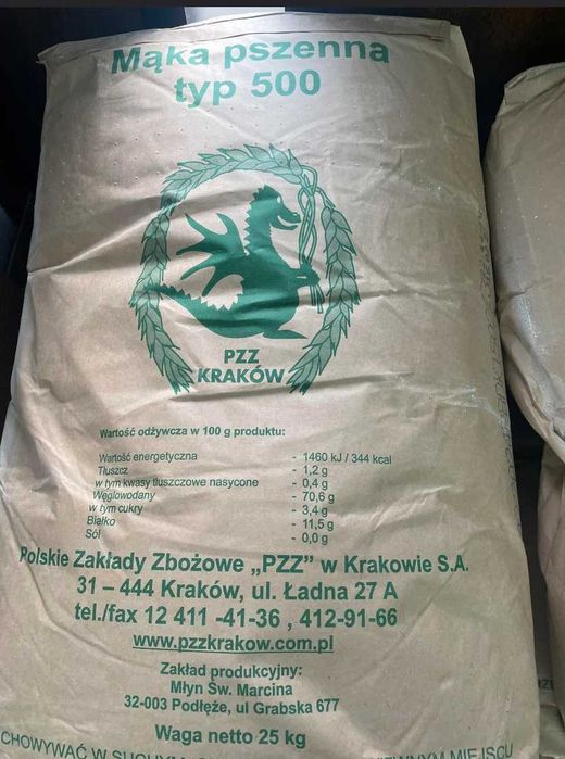 Mąka pszenna typ 500 worki 25 kg Polskie zakłady zbożowe PZZ Kraków