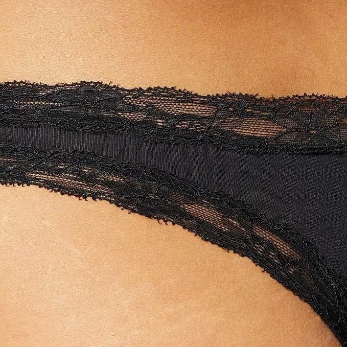 Majtki czarne stringi bawełna z koronką 5szt roz.XS