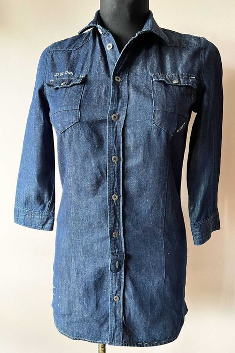 G-Star RAW granatowa mini sukienka tunika koszula jeans  XS 34 bawełna