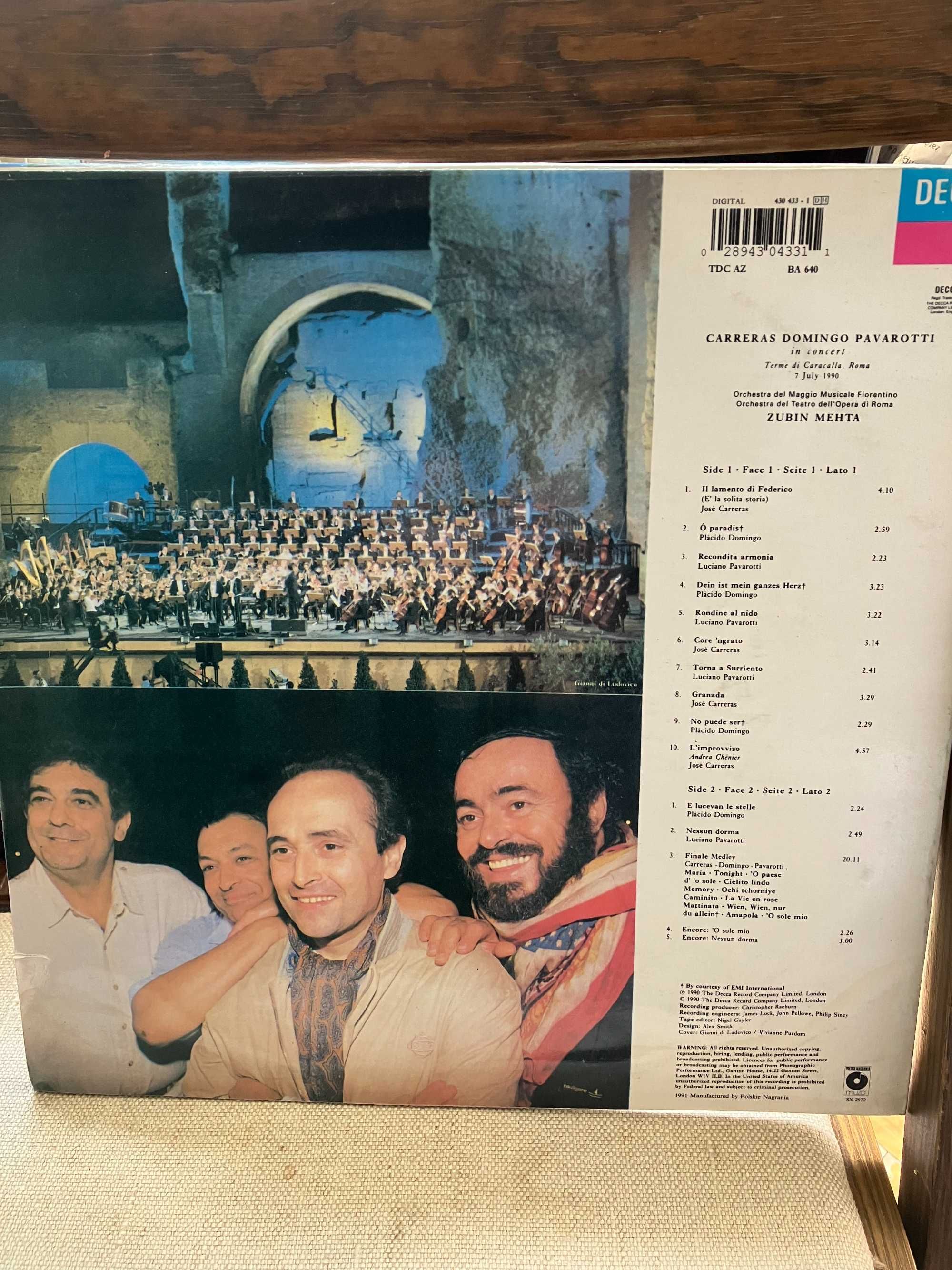 Winyl Carreras ,Domingo, Pavarotti " In concert Mehta " mint
