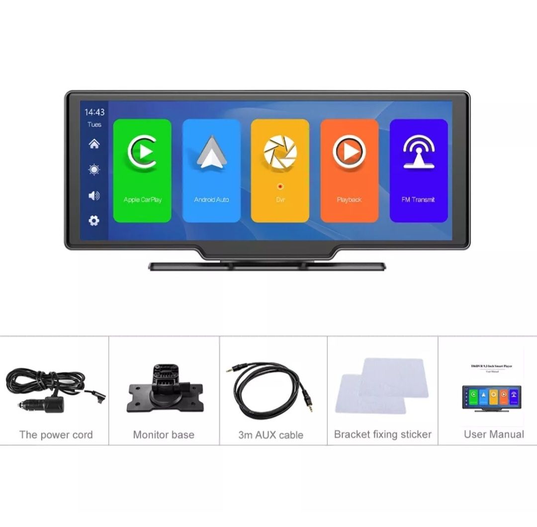 9.3" Touchscreen Monitor Player mit Wireless Apple Carplay Android Aut