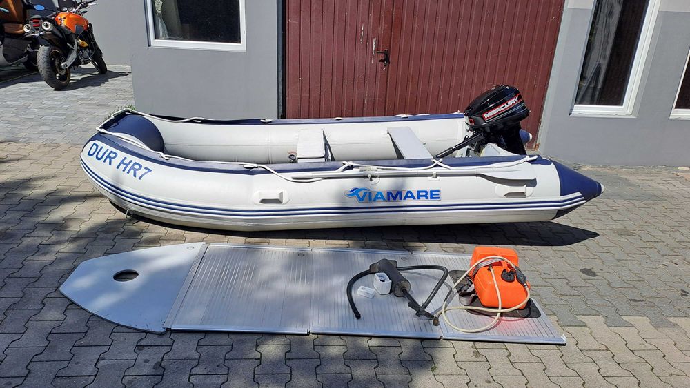 Ponton + silnik MERCURY 9.9km alu podłoga wiosła pompka komplet bdb !