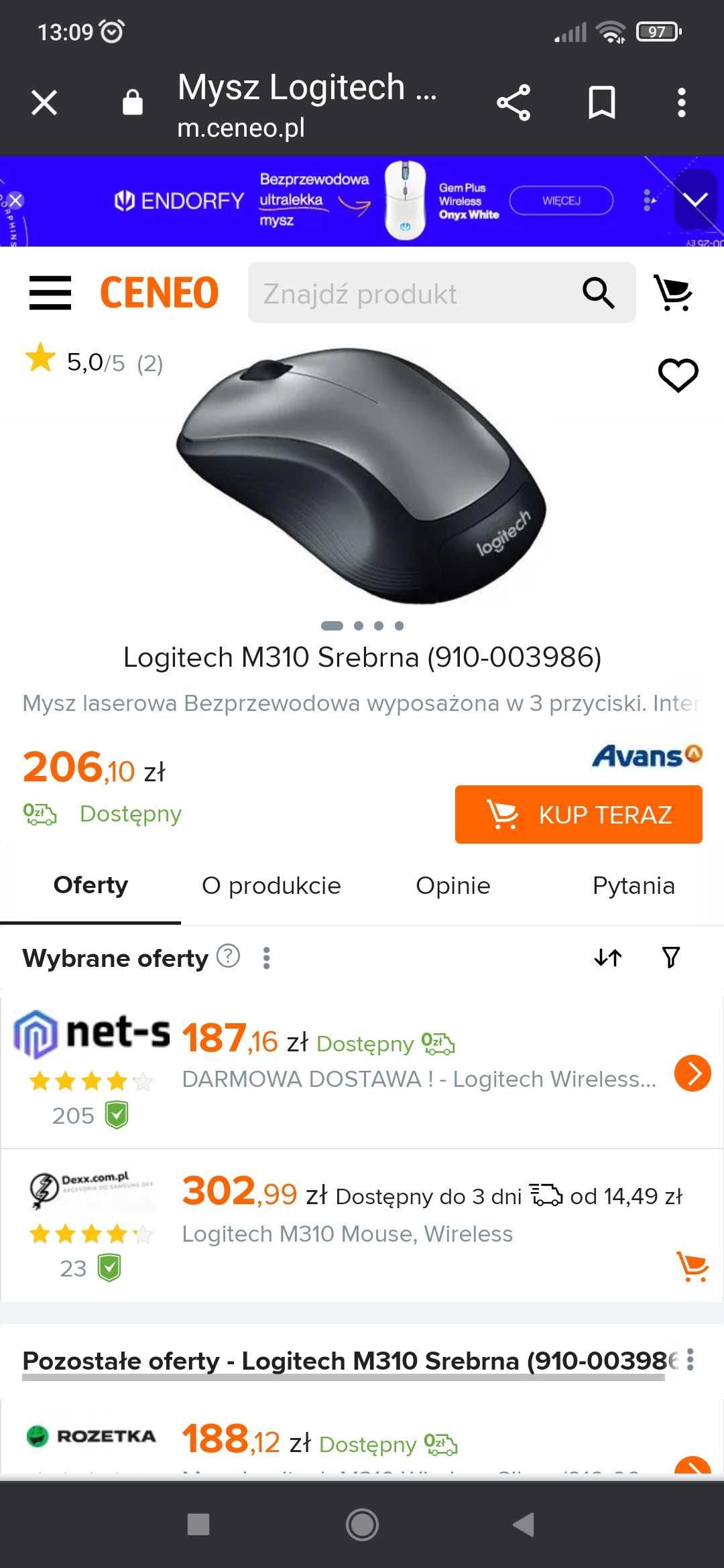 Mysz bezprzewodowa Logitech M310 nowa