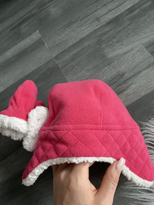 George 62-68 cm 3-6 mies zimowy komplet czapka uszatka rękawiczki 2w1