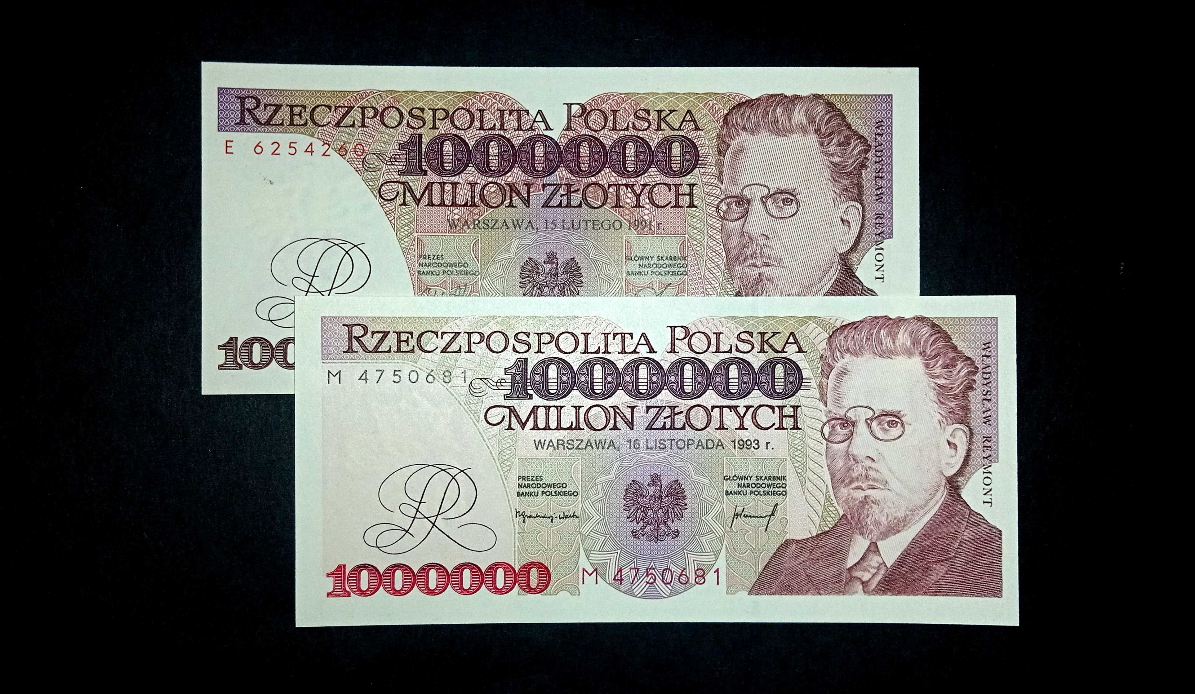 Banknoty PRL 1.000000 zł 1991  i  1993   st.1 UNC