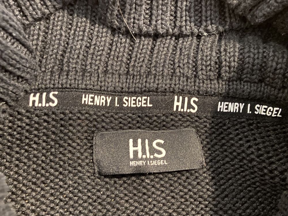H.I.S rozm L czarno kremowy  sweter gruby ciepły bawełna golf Vintage