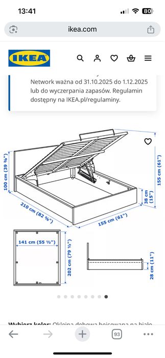 Łóżko Ikea Malm 140x200 ze schowkiem