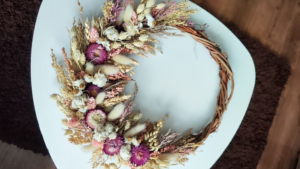 Naturalny wianek ręcznie robiony kłosy suszone kwiaty wianek Boho