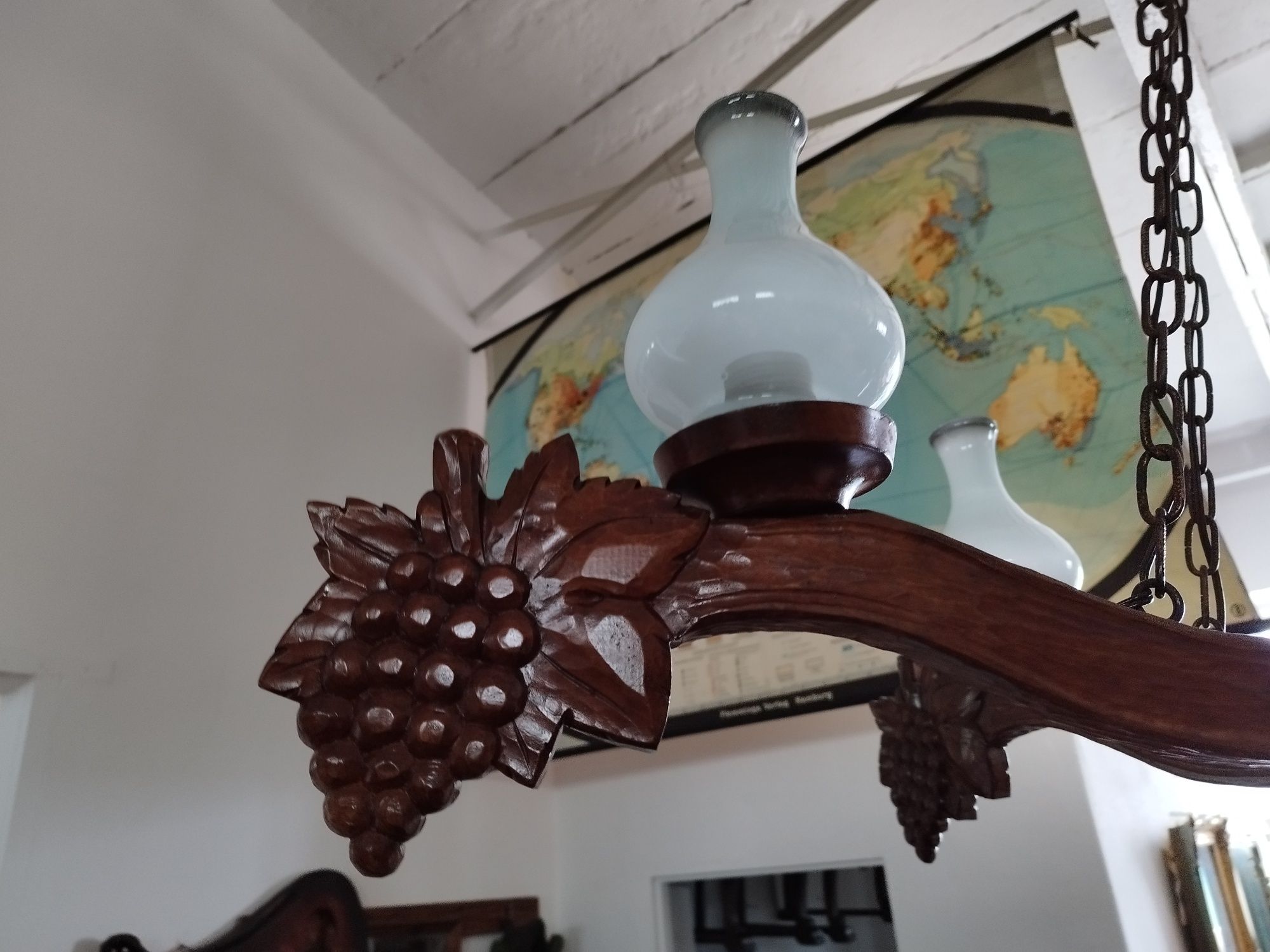 lampa wisząca żyrandol drewniany do rzeżbiony Vintage