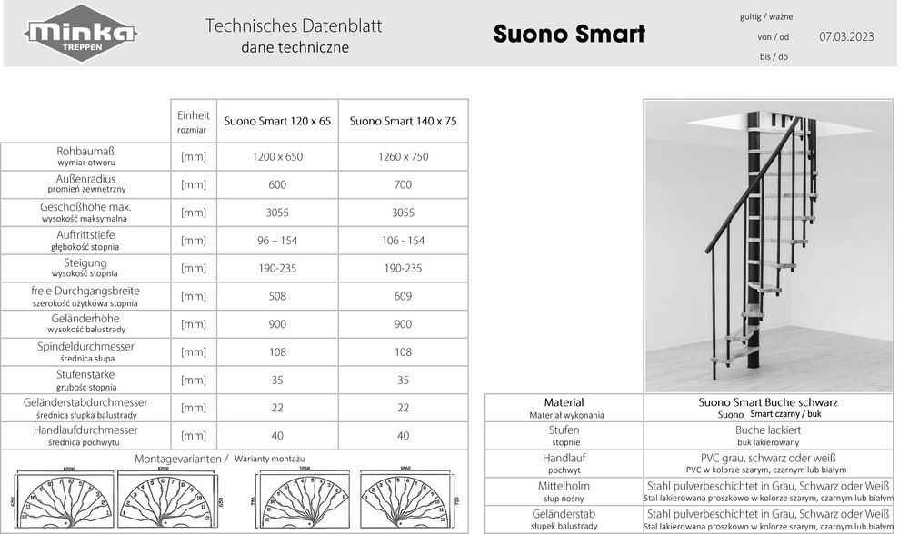 Schody spiralne kacze SUONO SMART 120x65 cm/ BUK