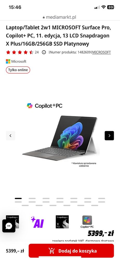 Laptop/Tablet  2w1 Microsoft Surface Pro