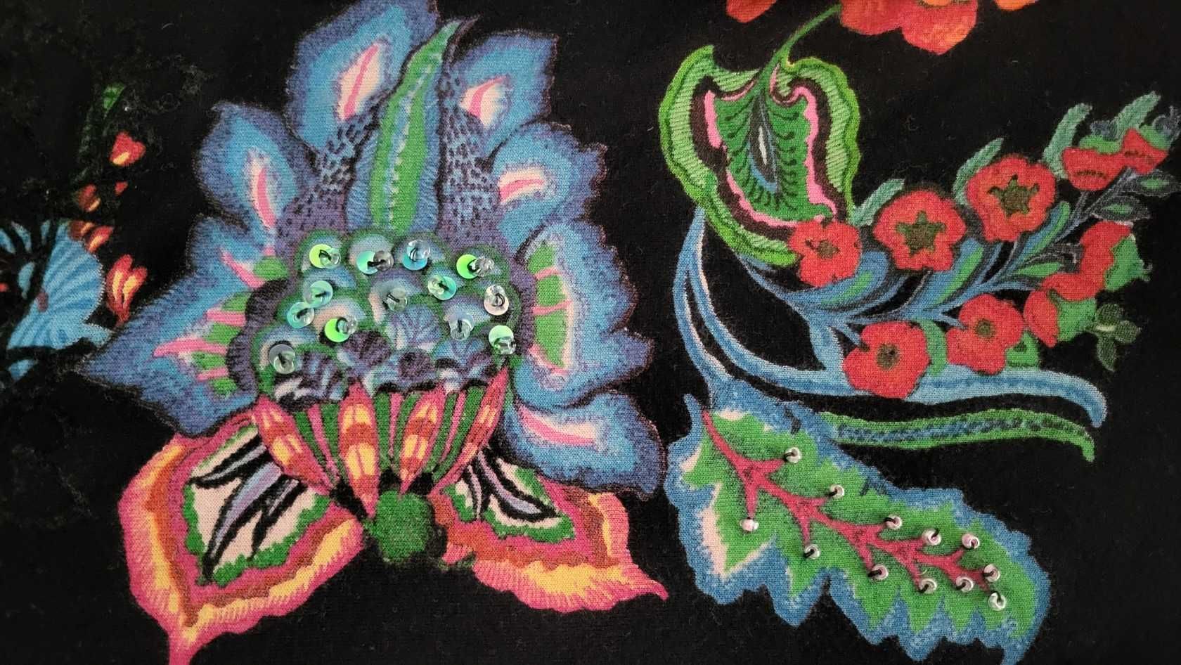 DESIGUAL piękna czarna bluzka tunika w kolorowe kwiaty rozmiar 36