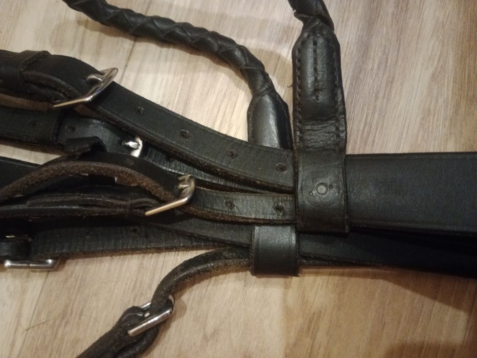 Ogłowie skórzane czarne zaplatane cob