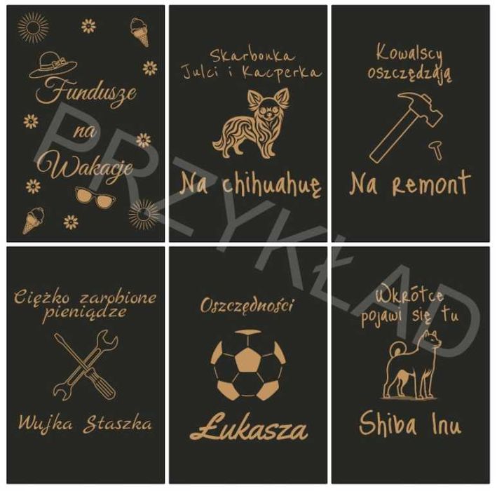 Skarbonka z własnym grawerem, dowolna grafika PERSONALIZACJA czarna