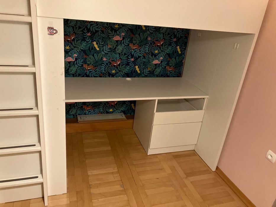 Zestaw: łóżko piętrowe z biurkiem i szafą IKEA