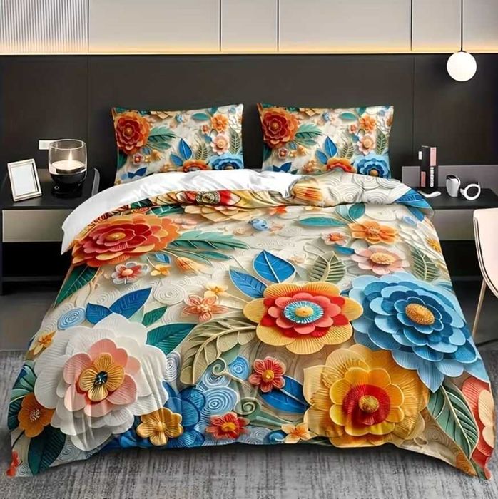 POŚCIEL 3D 3-częściowy 160x220cm KWIATY KOLOROWE komplet pościeli h241