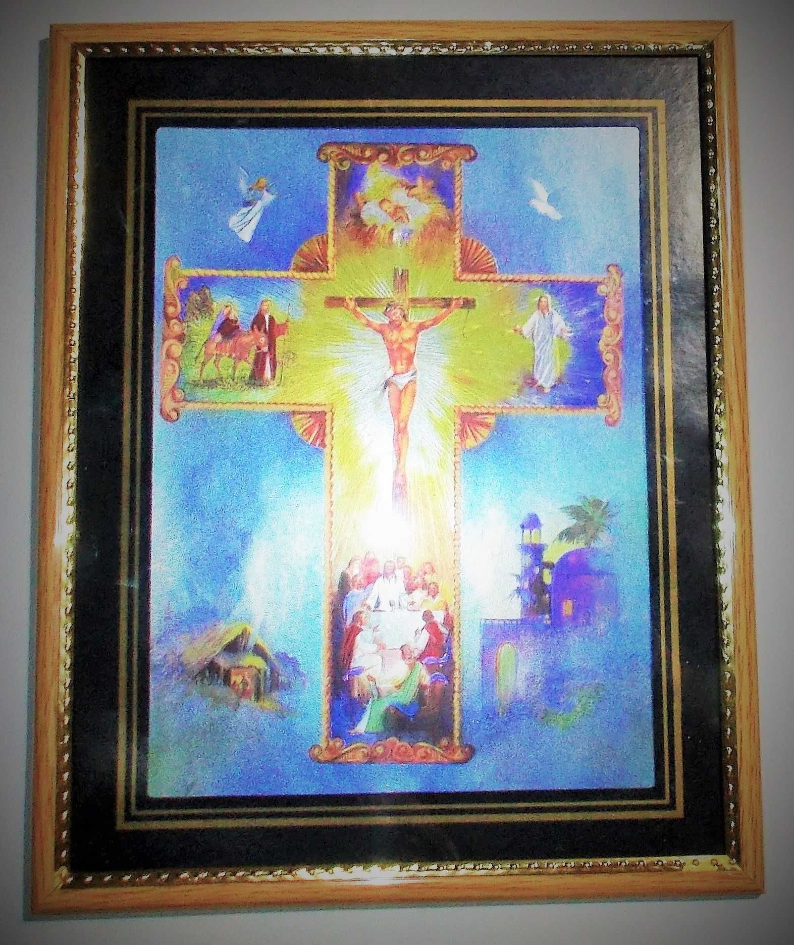 Krzyż Żywot Jezusa Dzieje Obraz laserowy oszklony ścienny stojący Rama