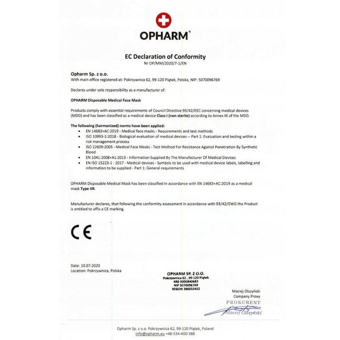 Maseczki Chirurgiczne Opharm Typ Iir 50 Szt