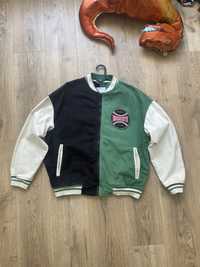 джинсовий бомбер Bershka Denim Bomber green/black