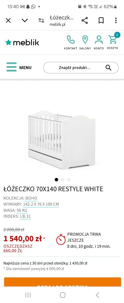 Łóżeczko niemowlęce Meblik