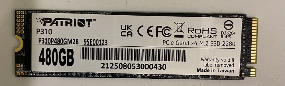 SSD Patriot p310 480gb NVMe