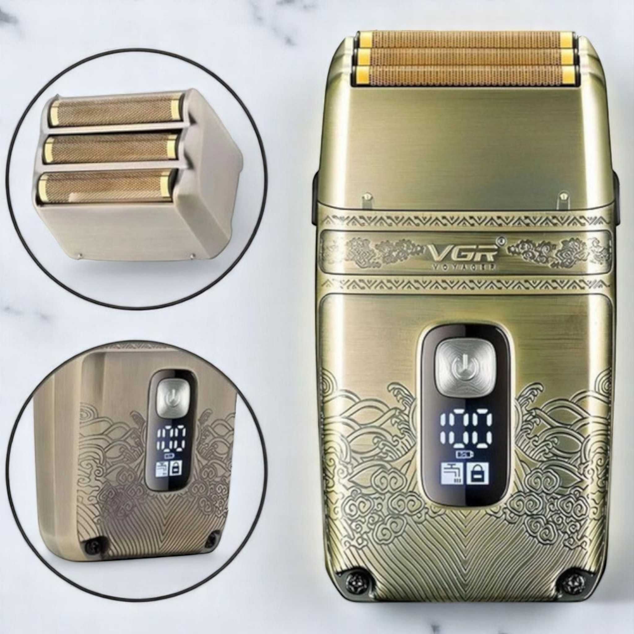 Электробритва VGR V-335Gold шейвер 3-е лезвие триммер LED-дисплей