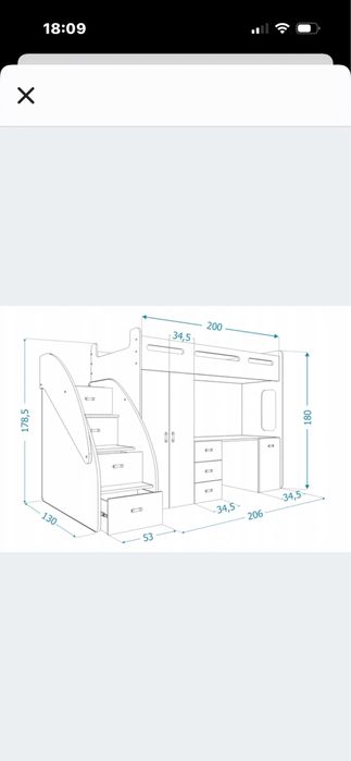 Łóżko piętrowe Zuzia z biurkiem i szafa w zabudowie 200x80