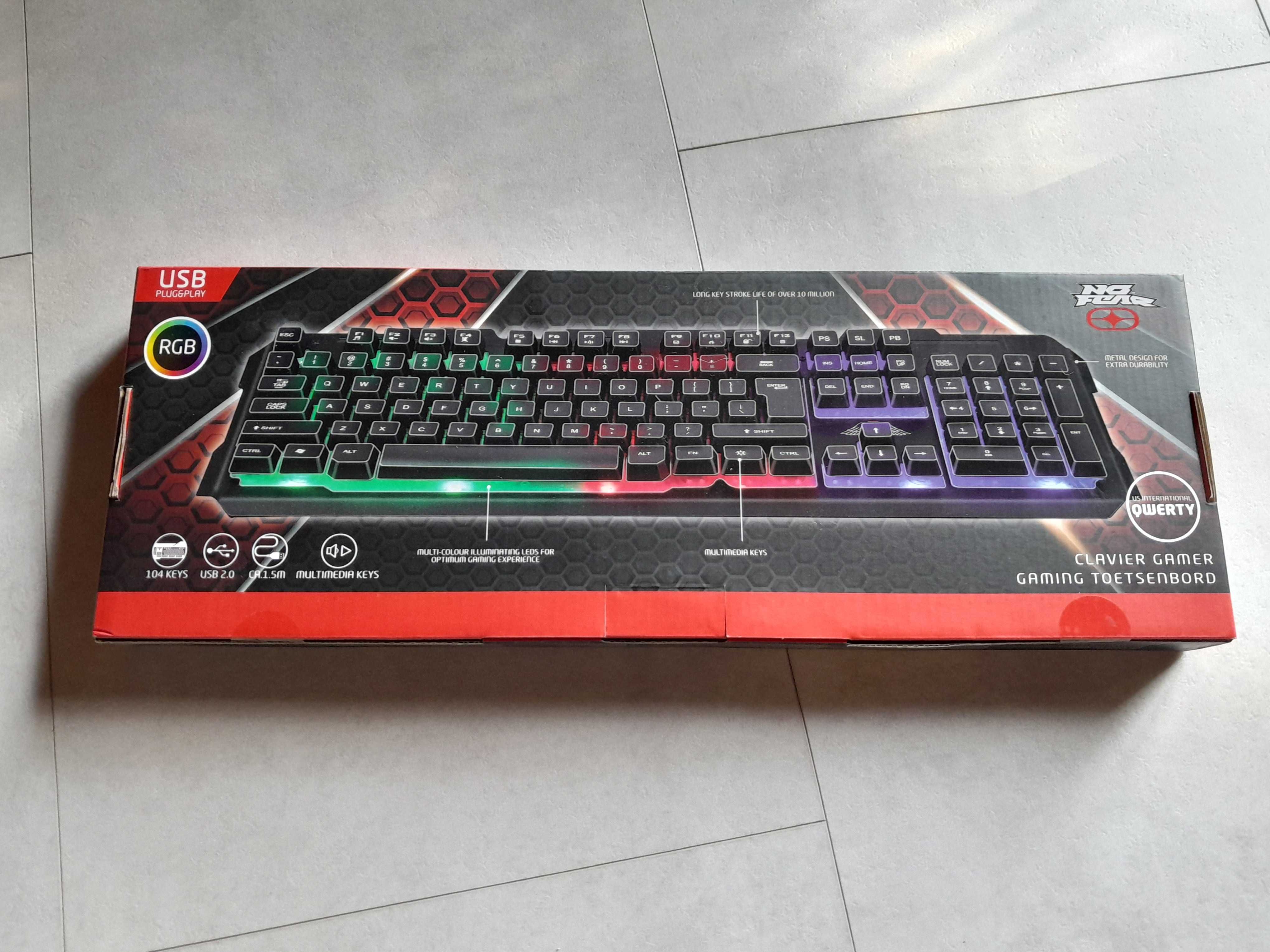 Gamingowa klawiatura podświetlana LED RGB NO FEAR Qwerty nowa outlet
