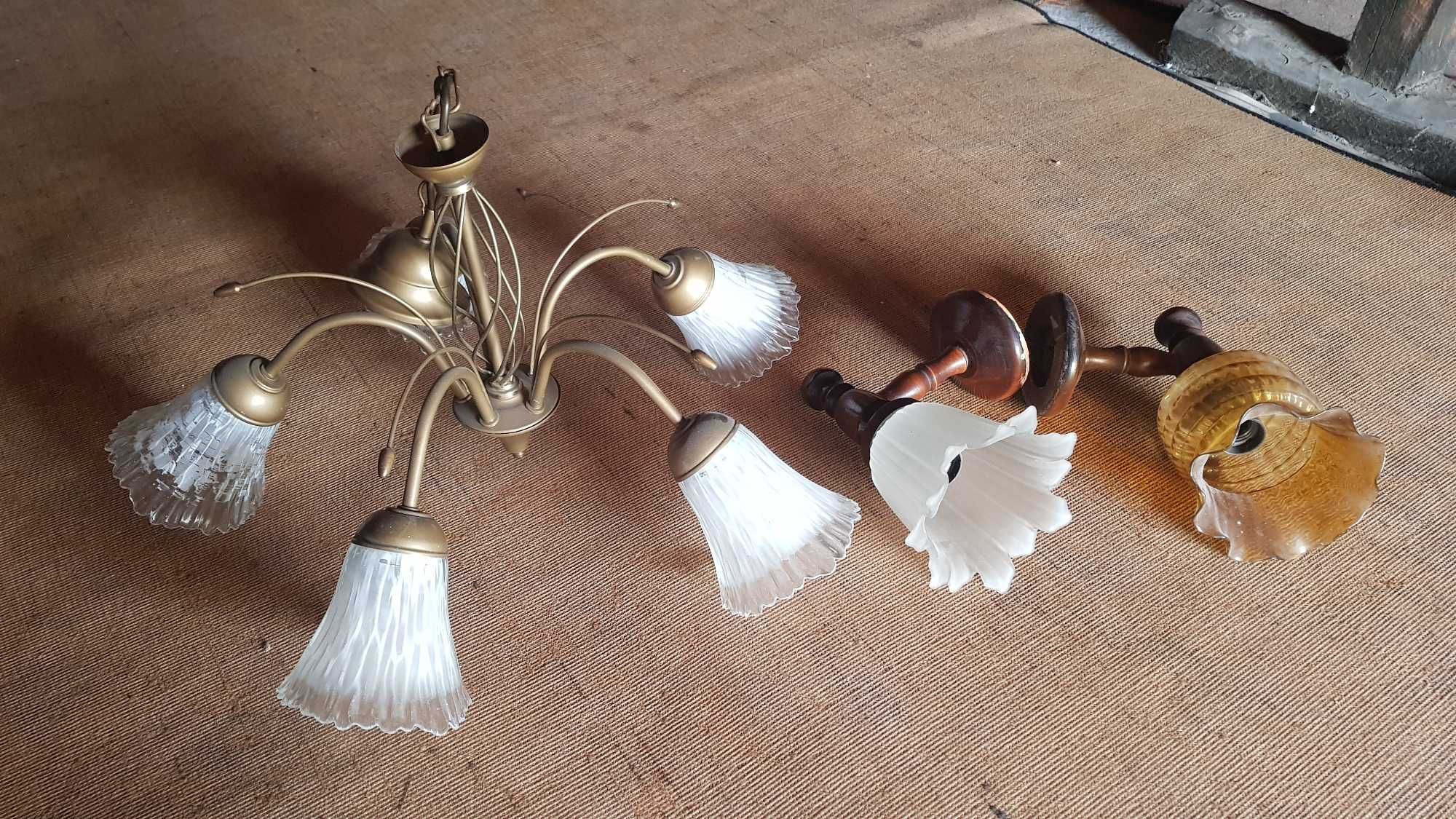 Lampa stojaca,używany żyrandol w dobrym stanie i dwa kinkiety