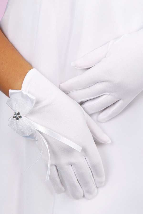 Rękawiczki komunijne białe dla dziewczynki do sukienki lub alby