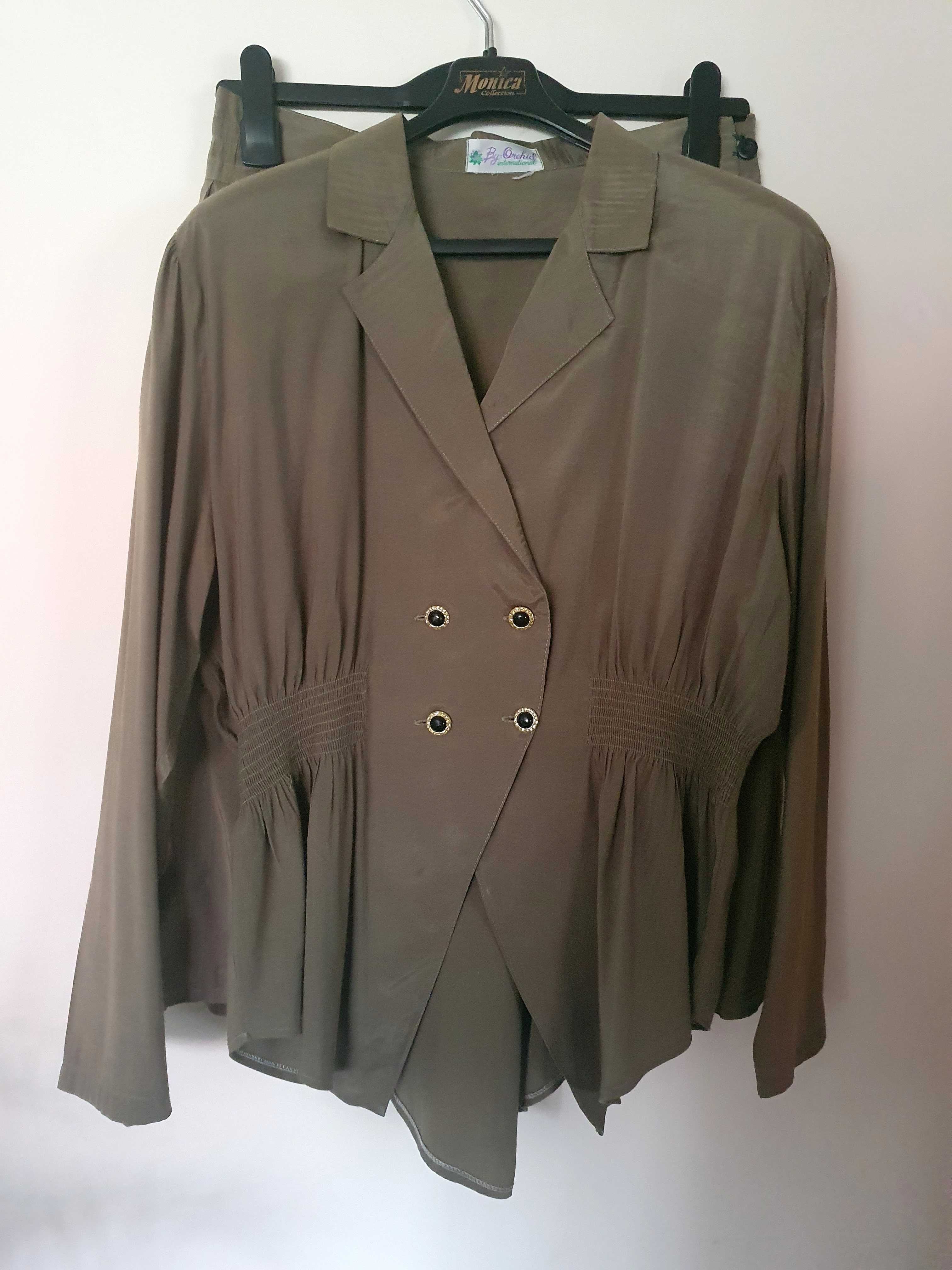 Komplet marynarka spodnica L XL zielony khaki