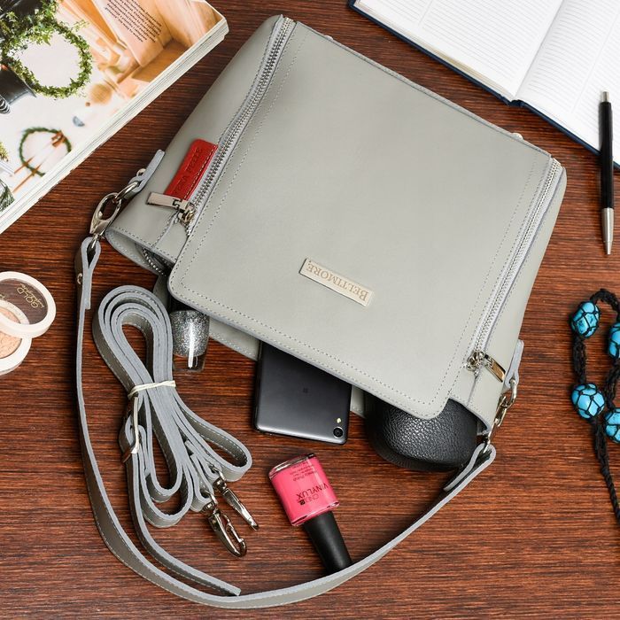 Belitimore torebka z paskiem skórzana sztywna 1 komora pasek szara