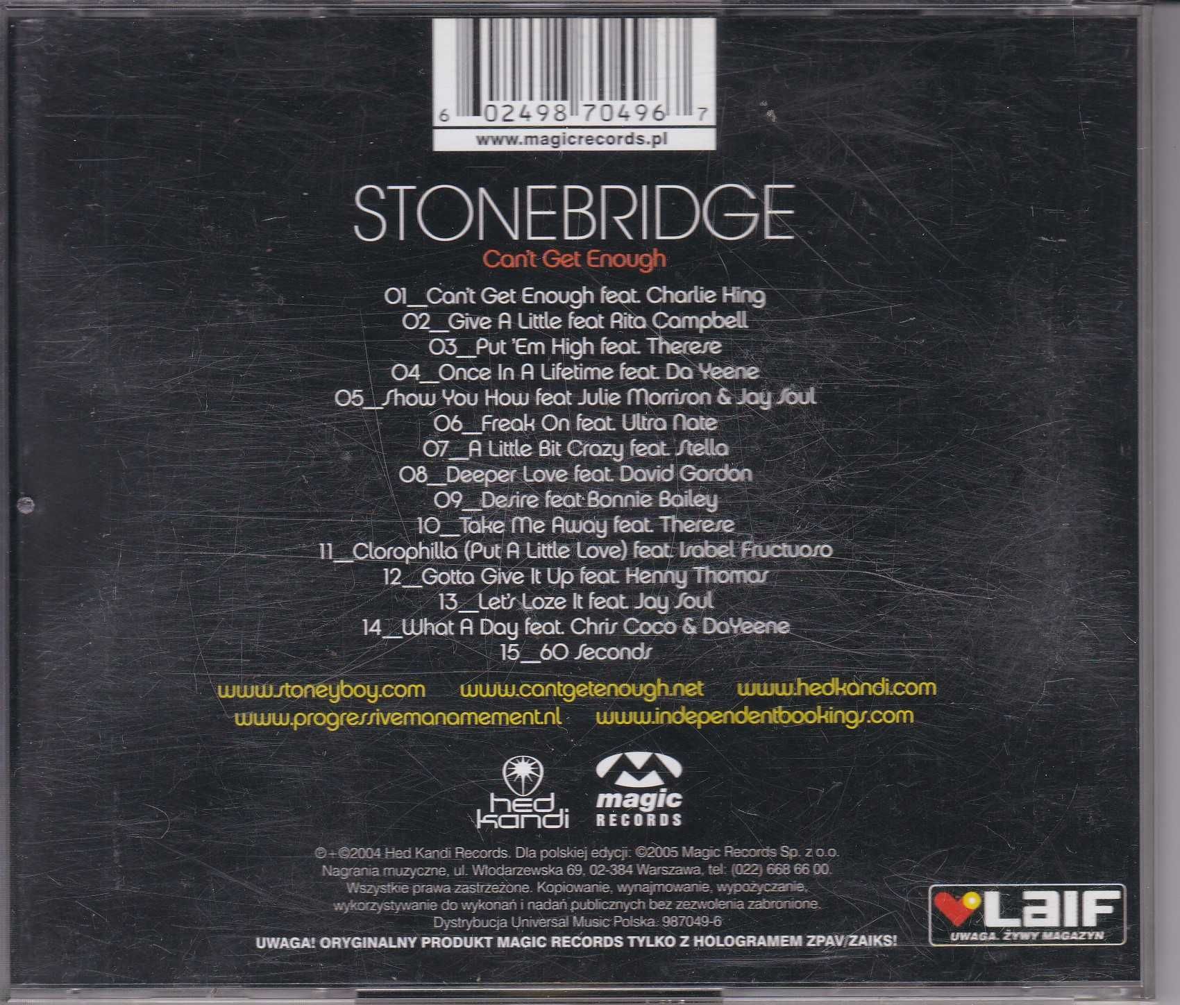 StoneBridge  -  Can't Get Enough . CD .