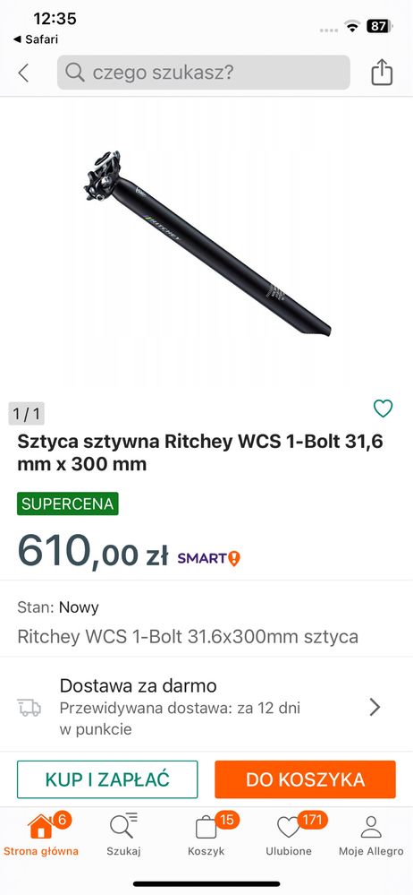 Sztyca rowerowa Ritchey WCS 1-Bolt 31.6 300mm zerowe przesuniecie