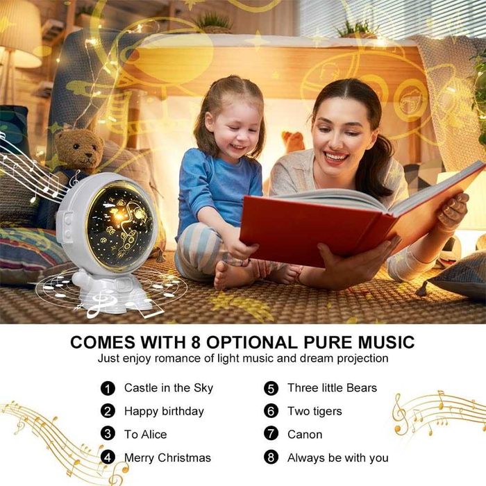 Projektor astronauta lampka nocna z 8 melodiami kołysanką