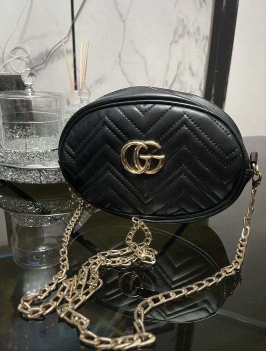Torebka GG Gucci złoty łańcuch eko skóra pikowana czarna turcja prem
