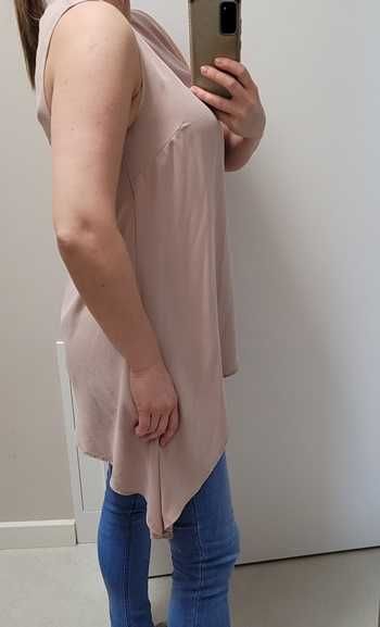 Różowy, pudrowy, elegancki, asymetryczny top / bluzka, Next, 40 (L)